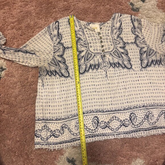 Maeve Anthropologie Small Morgan Top Blue & White Boho Button Down Flowy - Picture 8 of 8